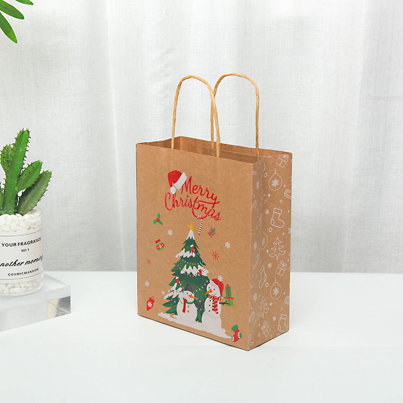 Christmas Thickened Paper Gift Bag Christmas Eve Packing Handbag Candy Gift Bag Kraft Paper Packing Bag Wholesale