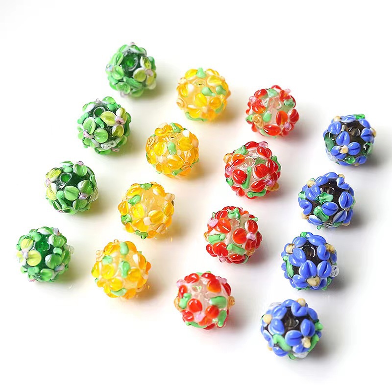 2023 Three-Dimensional Flower Leaves Glass Beads Straight Hole DIY Handmade Beaded Loose Beads Earrings Ornament Accessories