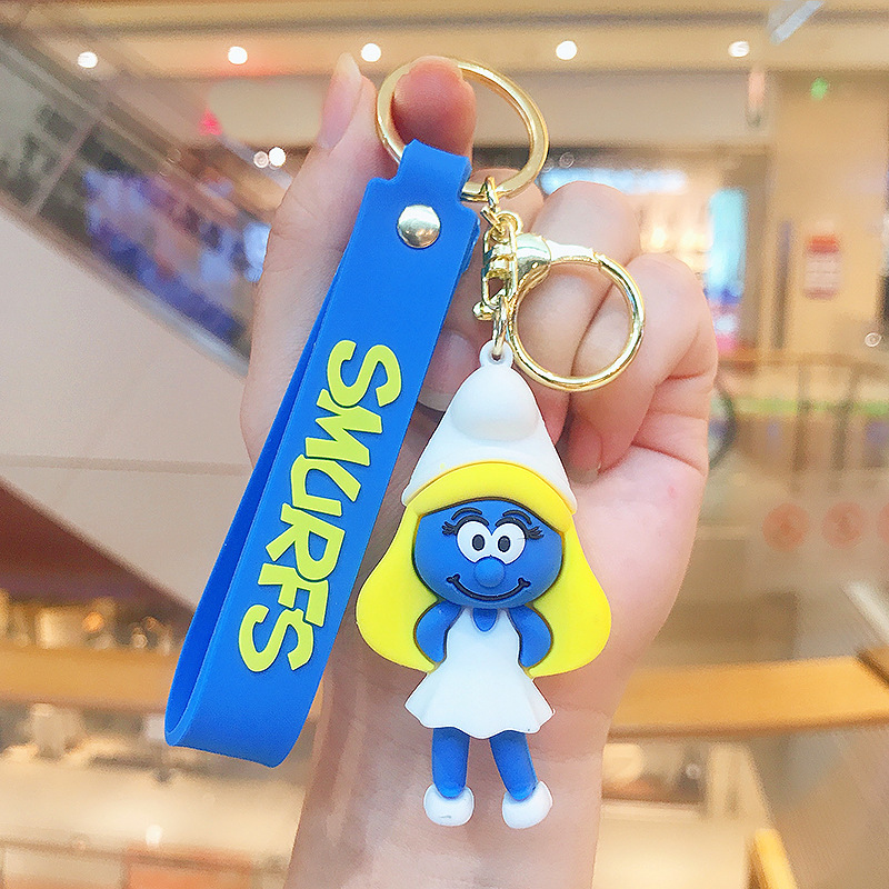 Creative Cartoon Blue Elf Three-Dimensional Doll Keychain Lovely Bag Vehicle Key Chain Pendant Exquisite Gift Wholesale