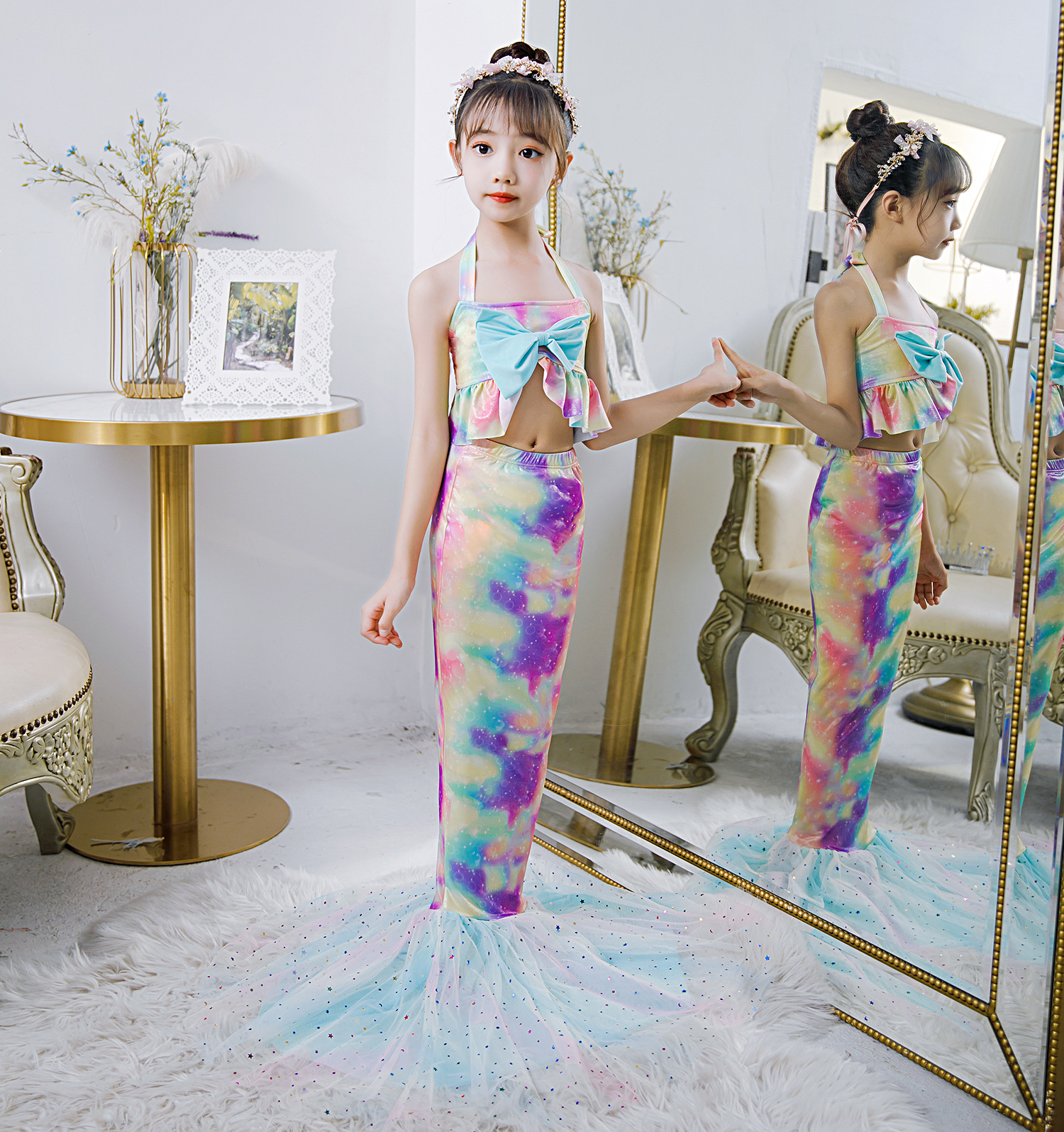 女童美人鱼公主裙儿童演出服欧美人鱼公主cosplay表演小女孩服装