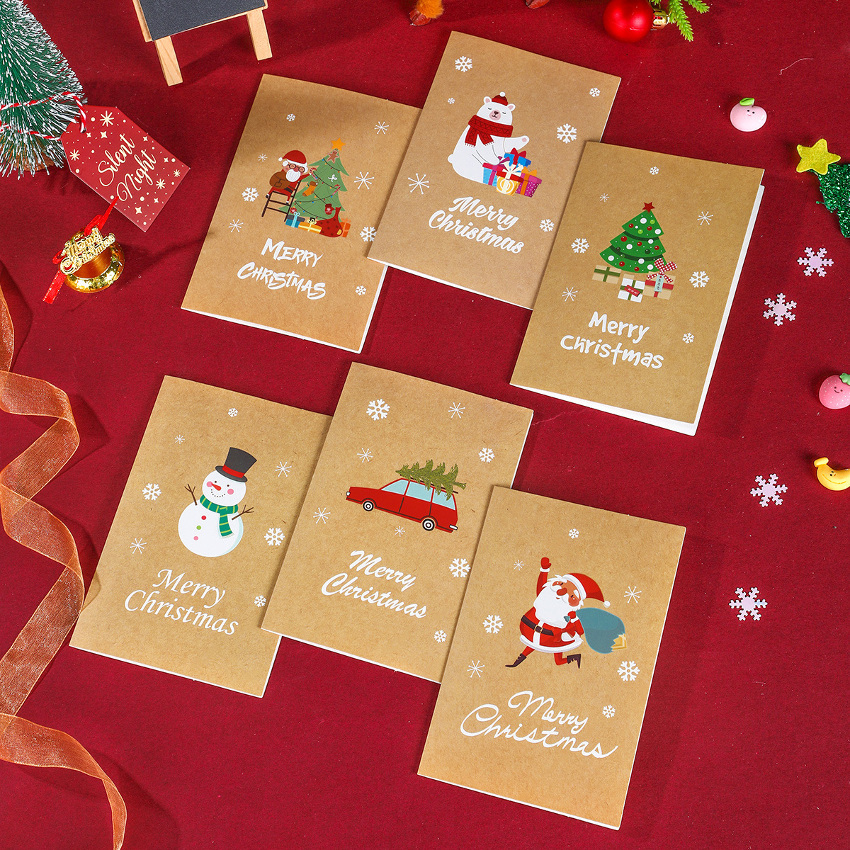 新款牛皮圣诞节祝福卡片节日礼品卡亚马逊热销创意贺卡留言卡一套