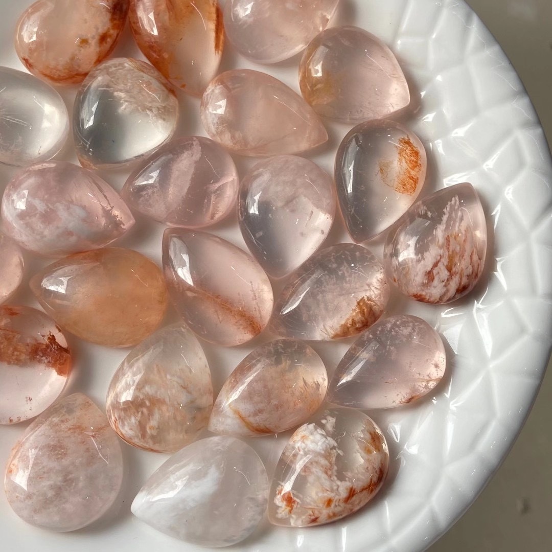 天然发晶水滴雪霜发晶石吊坠裸石半成品雪发晶体清晰通透水晶石