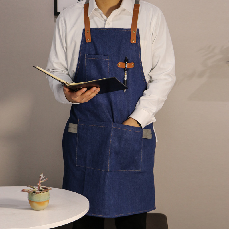 源头工厂加厚帆布围裙跨境园艺防水外贸咖啡美发店工作围裙定 制