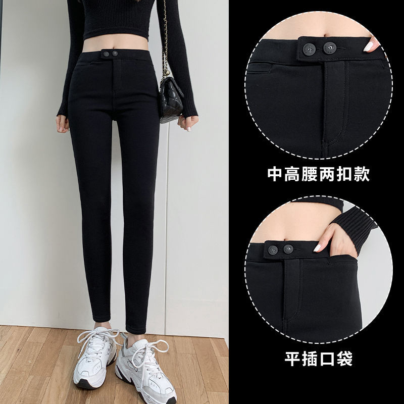 Black High Waist Magical Leggings Fleece-lined Women's Outer Wear Women's Autumn and Winter New Hip Raise Slimming Pencil High Elastic Skinny Pants