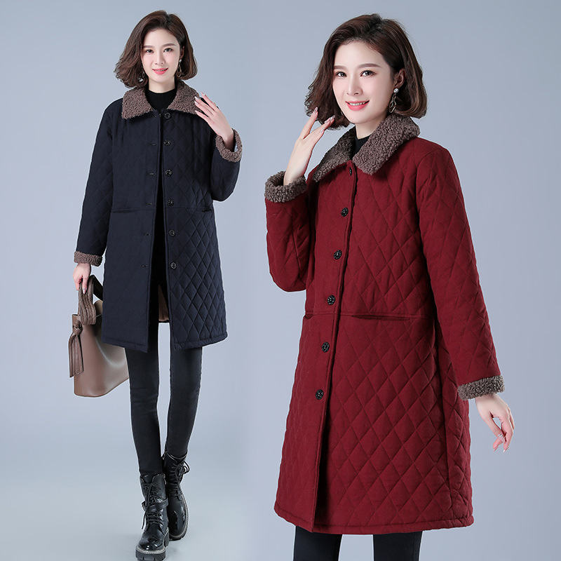 妈妈冬装外套加绒加厚中长款新款奶奶棉袄女中老年人女装秋冬棉衣