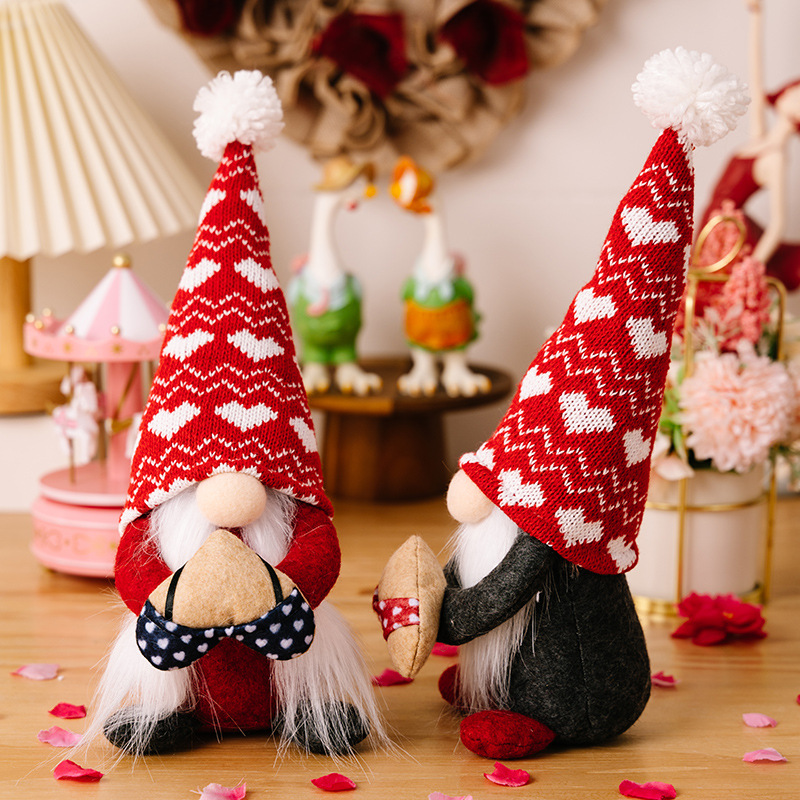 Cross-Border Valentine's Day Decoration Supplies Fur Ball Knitted Valentine's Day Doll Love Faceless Doll Qixi Gift