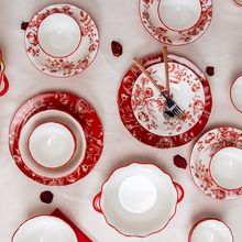 SGS结婚餐具套装订婚陪嫁喜庆碗盘礼盒装中国风红色碗具新婚礼物