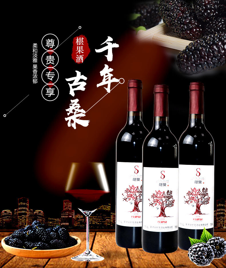 红椹泉桑葚酒原汁发酵椹果酒桑椹酒红酒低度微醺女士高端礼品盒装