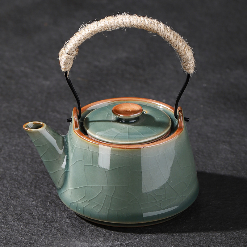 哥窑开片提梁壶单壶家用泡茶壶陶瓷功夫茶具喝茶高档中式轻奢大号