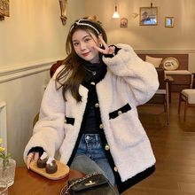 =仿羊羔毛外套女秋冬2025新款宽松撞色炸街气质长袖上衣跨境批发