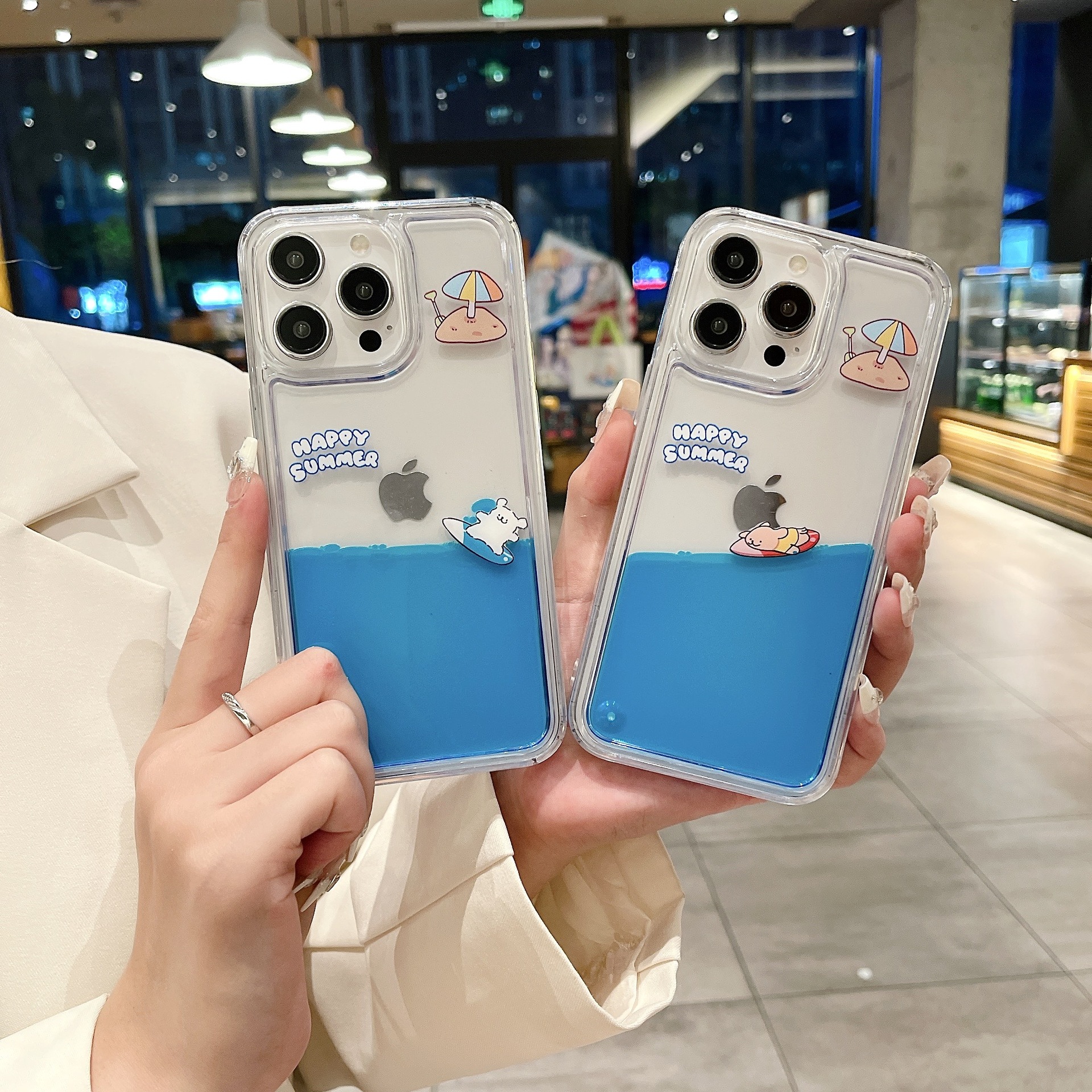 冲浪小狗适用iphone15promax手机壳苹果14plus透明流沙夏天清新壳