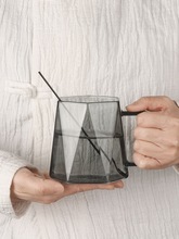 36Y7颜值黑钻石玻璃杯马克杯咖啡杯子带搅拌勺把手耐高温轻奢玻璃