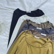 外贸原单鹅蛋领舒适包边显摆透气薄款纯色打底衫长袖T恤