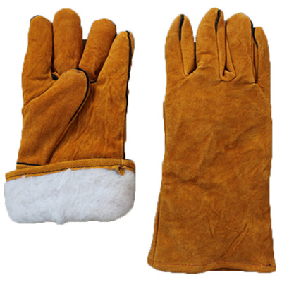 13英寸黄色加棉牛皮电焊手套 秋冬季加厚保暖劳保电焊手套