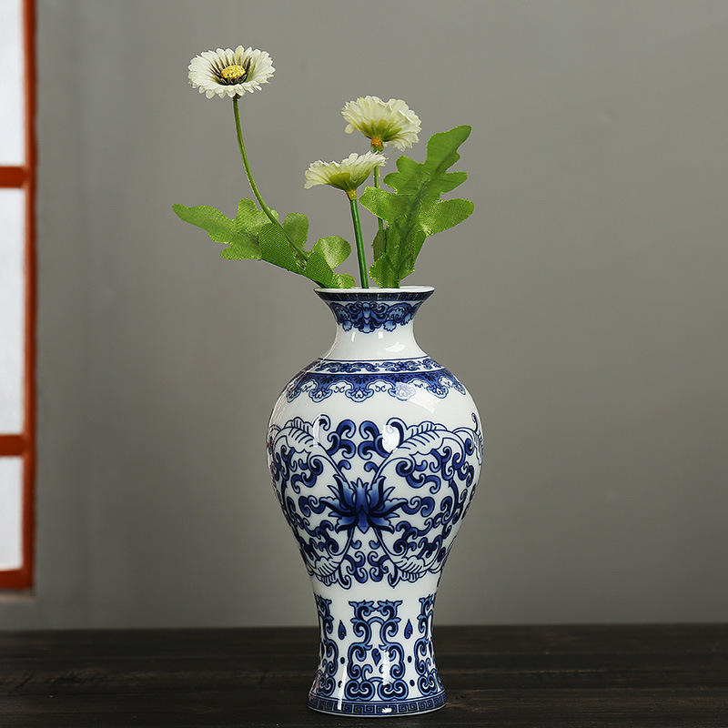 花瓶小口陶瓷青花瓷瓶迷你养水培复古花插壁插挂插摆件茶道小花器