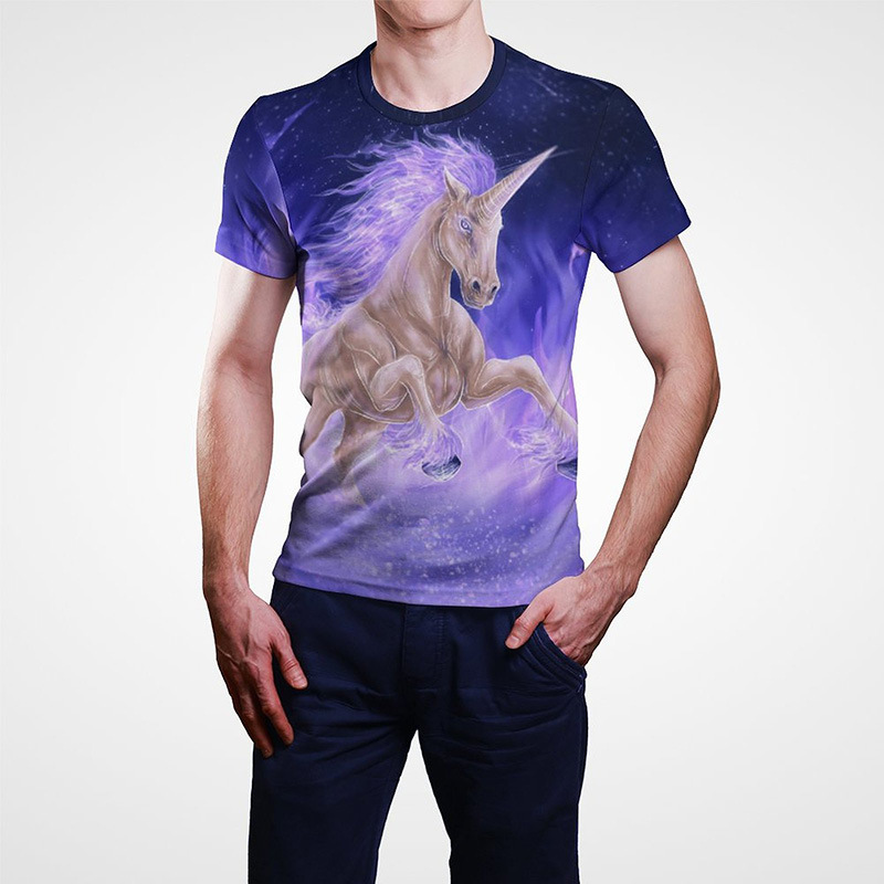 23年夏季时尚新款独角兽马 unicorn horse跨境圆领男t恤-阿里巴巴