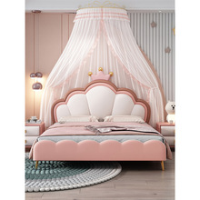儿童床现代简约皇冠粉色公主床小户型轻奢真皮储物抽屉女孩单人床