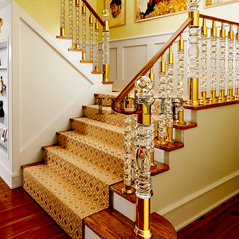 楼梯立柱亚克力有机玻璃美式轻奢简约水晶不锈钢护栏起头柱罗马柱