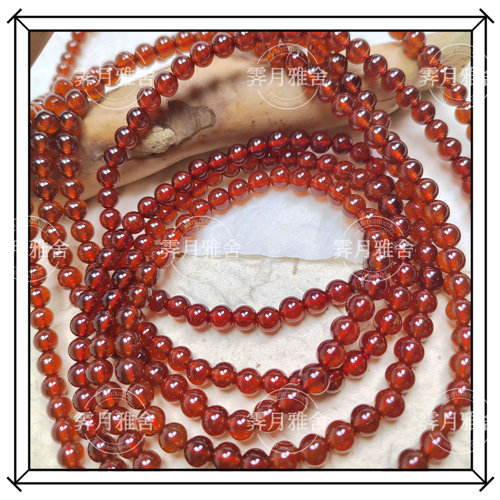 天然橙石榴石深芬达色圆散珠半成品材料diy配件项链手链手串饰品