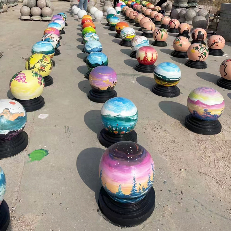 个性创意幼儿园门口挡车石球五莲花路障石墩 彩绘石球花岗岩圆球