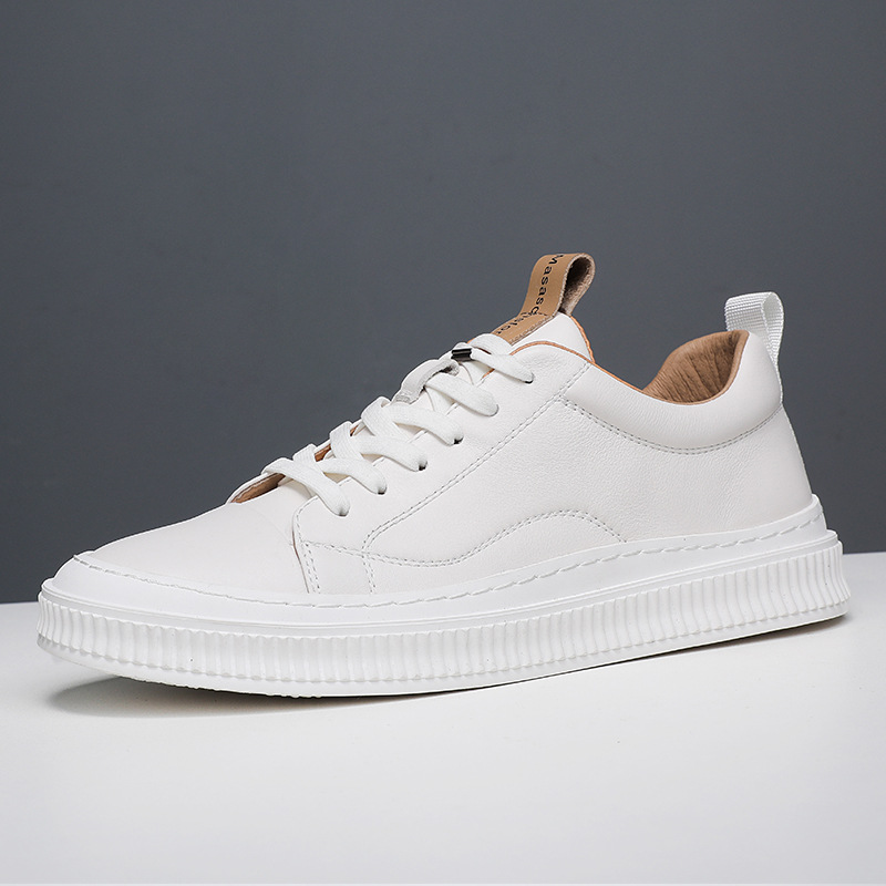 Fashion Brand Men's Shoes 2024 Spring Thick-Soled Men's Korean-Style Versatile Sports Board Shoes Genuine Leather Casual White Shoes