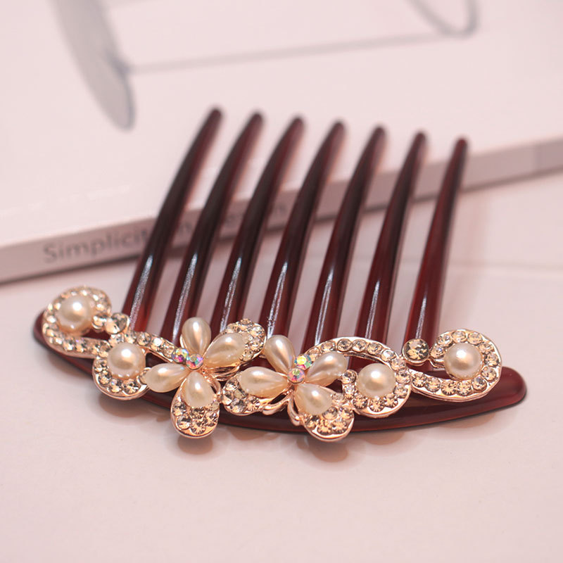 Peacock Hair Comb Korean Pearl Seven-Tooth Hair Comb Updo Rhinestone Women's Back Head Hair Clasp Hair Accessories Headdress Wholesale