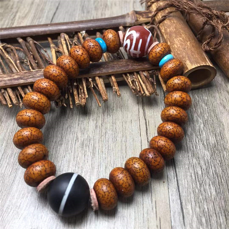 做旧风化开片海南星月菩提子单圈手串手链佛珠念珠陈籽老籽男女款