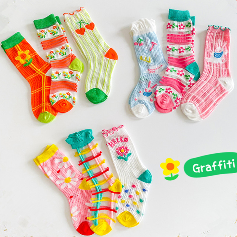 儿童薄丝袜2021春夏小孩袜子甜美系卡丝童袜 网眼ins潮范女童袜子