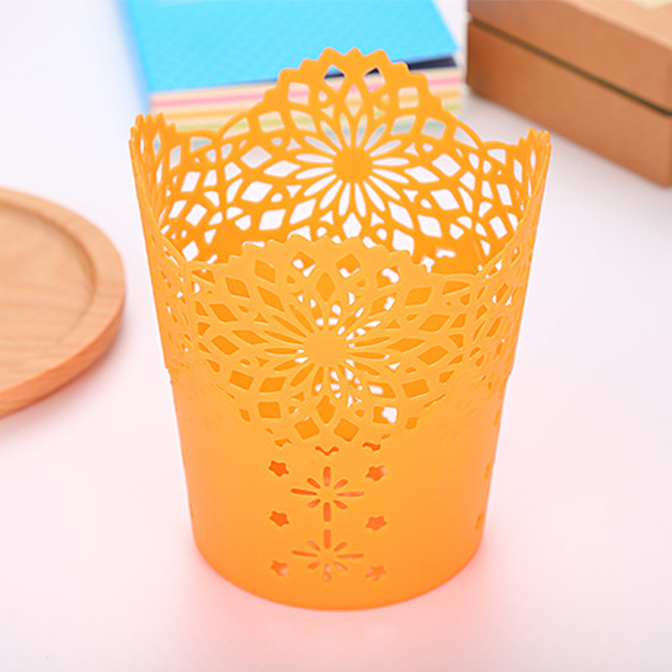 Creative Stationery Lace Plastic Pen Holder Multi-Functional Simple Student Pen Container Desktop Office Storage Bucket Factory Wholesale