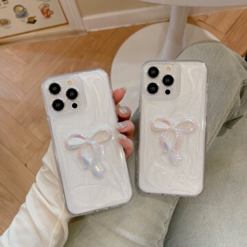 滴胶立体白色蝴蝶结适用iphone15手机壳苹果14防摔11保护套xs/7/8