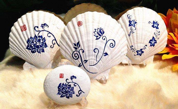 大扇贝壳鱼缸摆设儿童画画贝壳diy蒜蓉粉丝首饰托盘涂色半壳菜盘