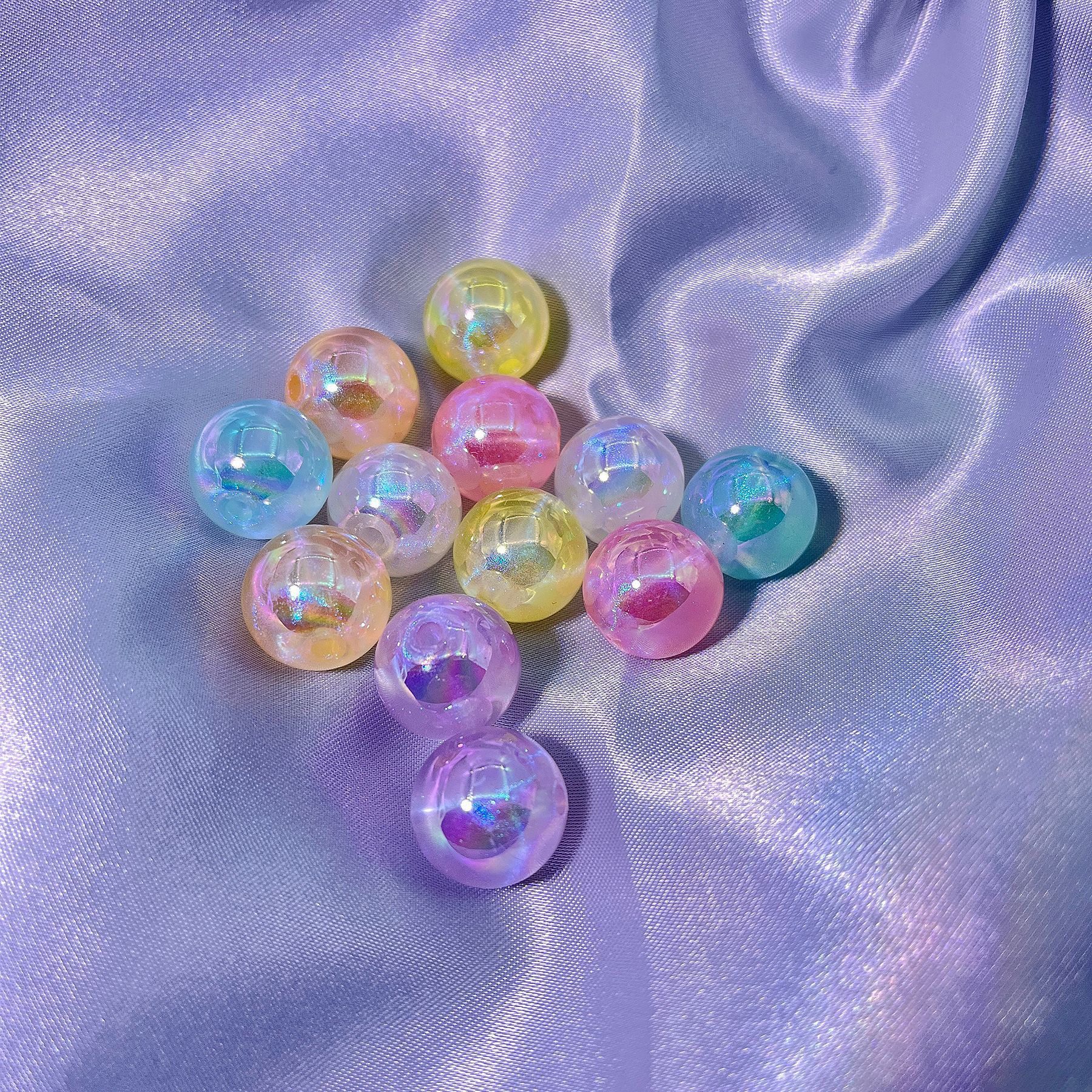 14mm七彩人鱼姬圆珠直孔亚克力炫彩人鱼姬电镀圆珠手机链饰品配件