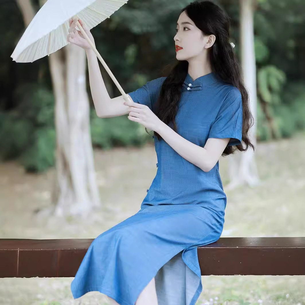 传统古法全开襟旗袍新中式民国大学生小洋装年轻少女款改良连衣裙