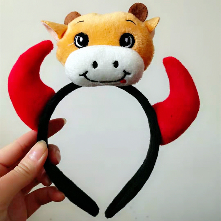 新年卖萌红色可爱卡通头饰牛年牛角发箍发夹儿童头箍压发头饰饰品