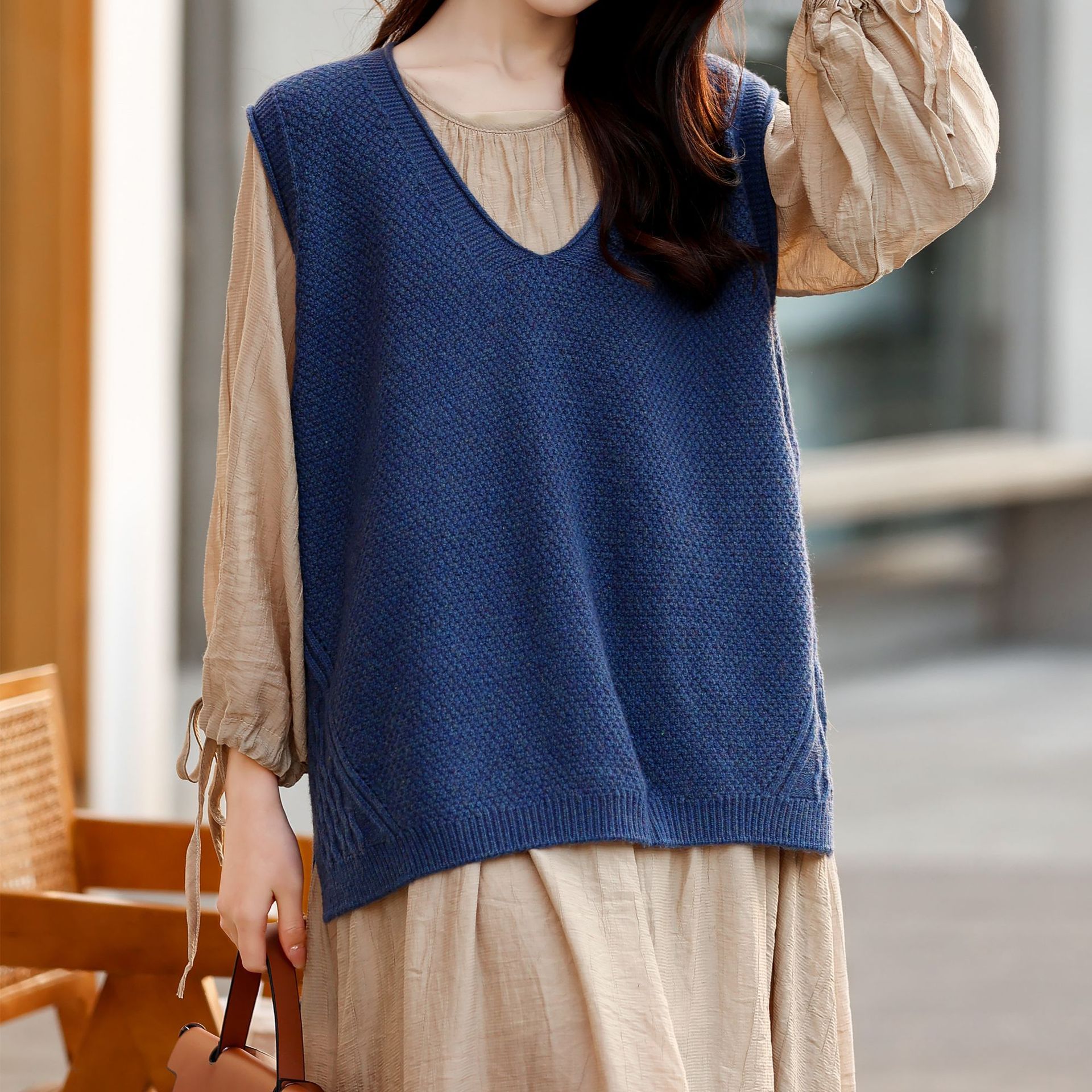 圆领毛衣女薄款针织马甲2022早春休闲慵懒风气质宽松上衣羊毛背心