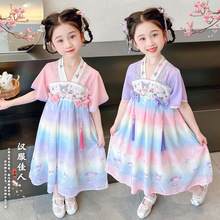 六一儿童表演服国风女童汉服连衣裙夏季短袖库洛米公主裙唐装改良