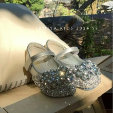 专柜品牌2024春夏新款女童重工bling bling爱沙小皮鞋公主水晶鞋