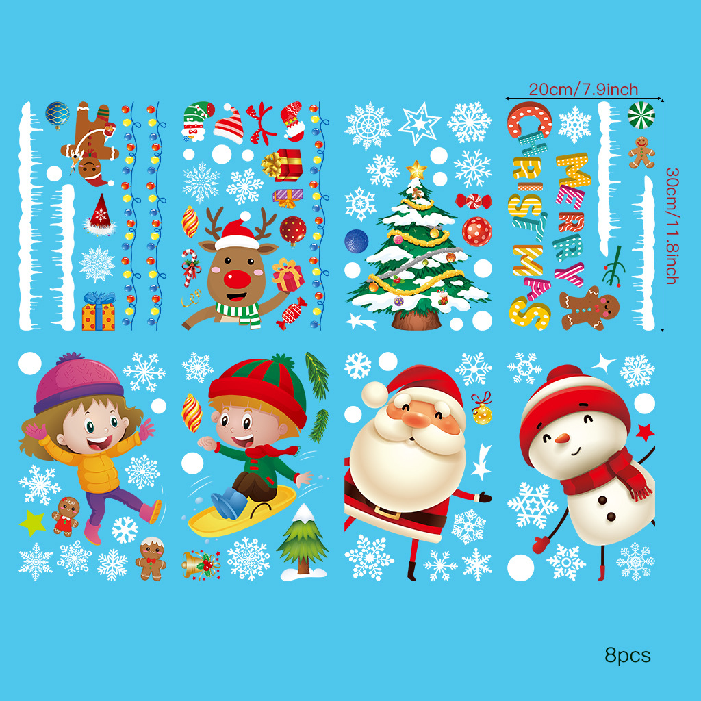 圣诞节小人静电贴纸 jc-b02跨境彩色男孩女孩精灵圣诞静电墙贴