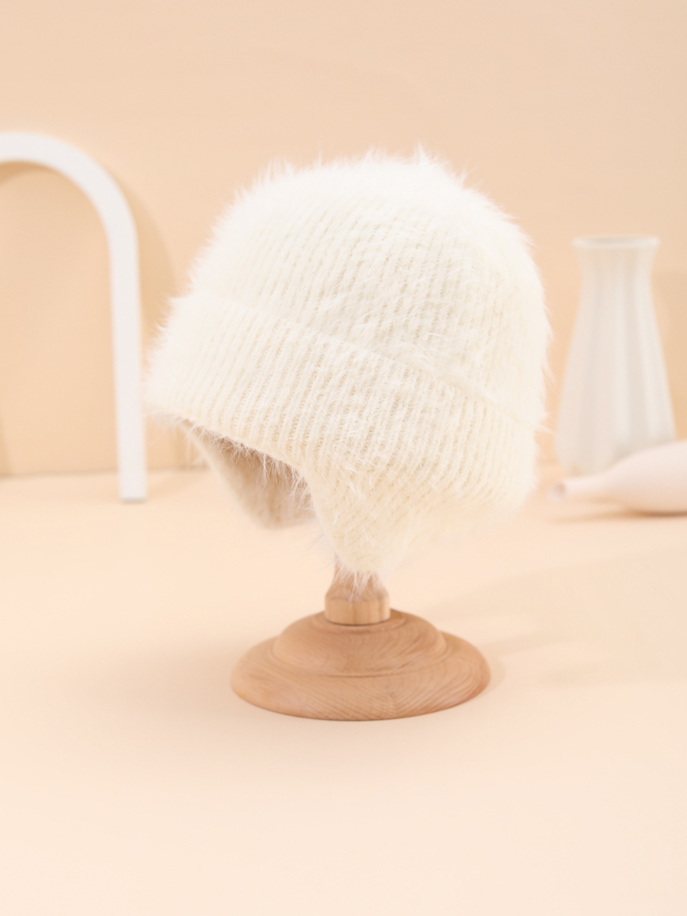 Winter New Imitated Mink Plush Knitted Outdoor Pure Color All-Matching Warm Ear Protection Knitted Hat