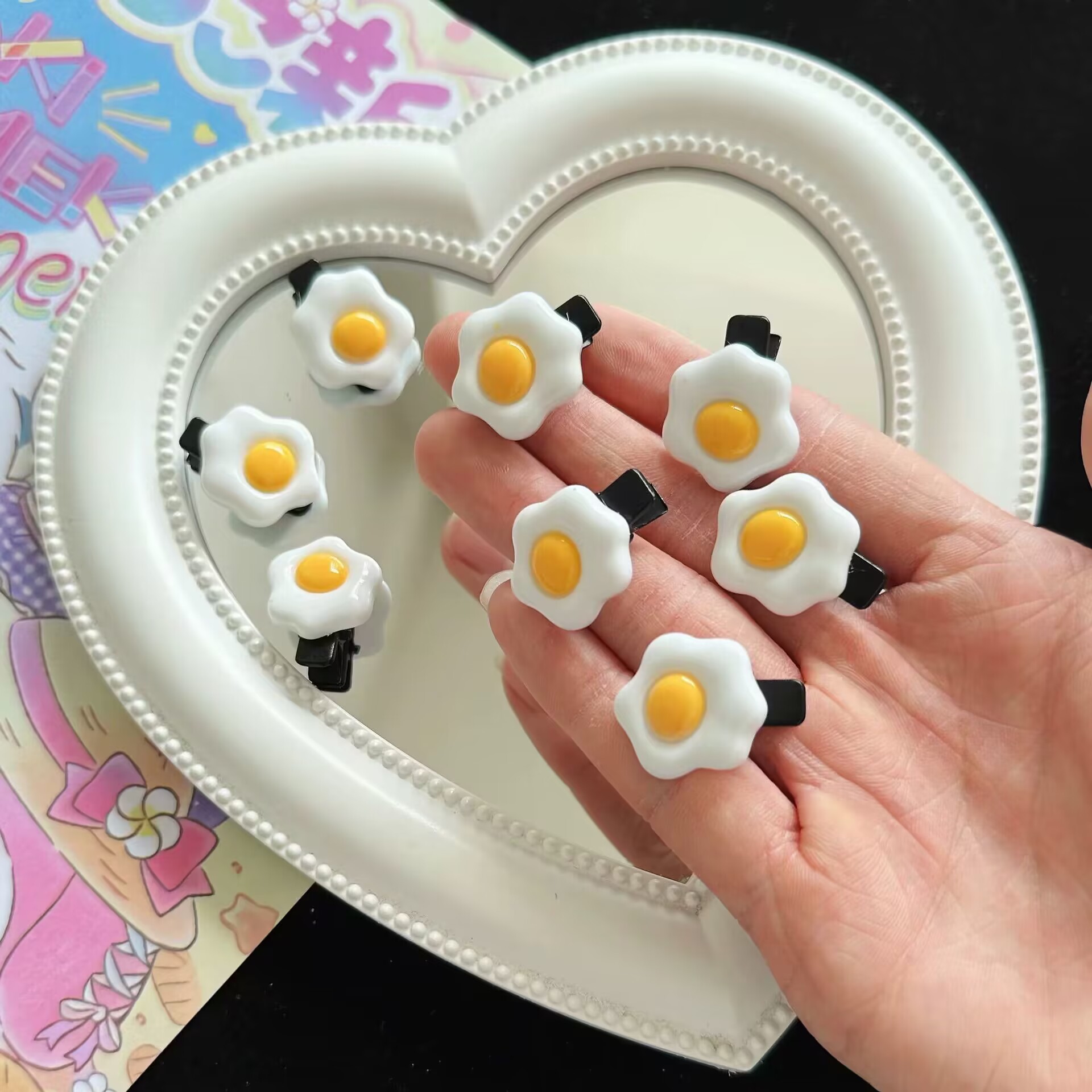 学生少女心荷包蛋发夹可爱儿童鸭嘴夹趣味边夹发饰发卡小女孩发饰