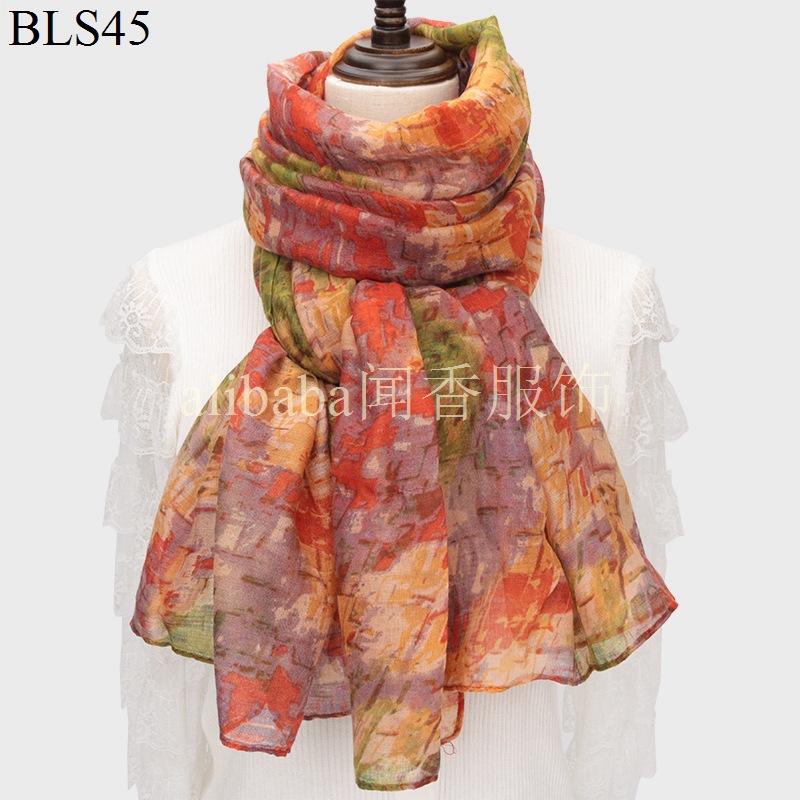 New Mosaic Geometric Scarf Women's Voile Cotton and Linen Soft Shawl Cross-Border Hot Selling Scarf Beach Towel Wholesale