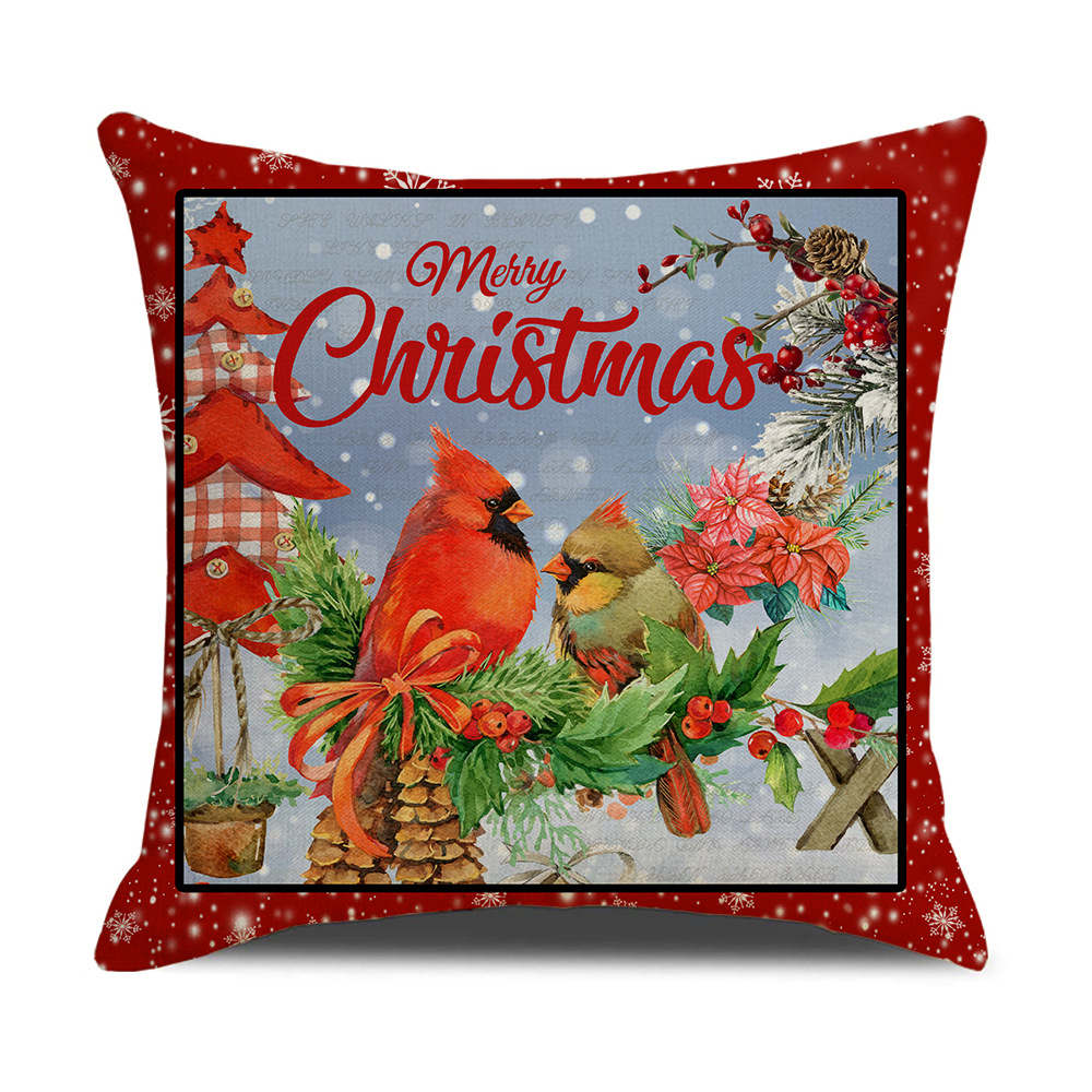 2024 Cross-Border Amazon Red Watercolor Christmas Pillow Linen Printing Holiday Cartoon Pillow Household Supplies