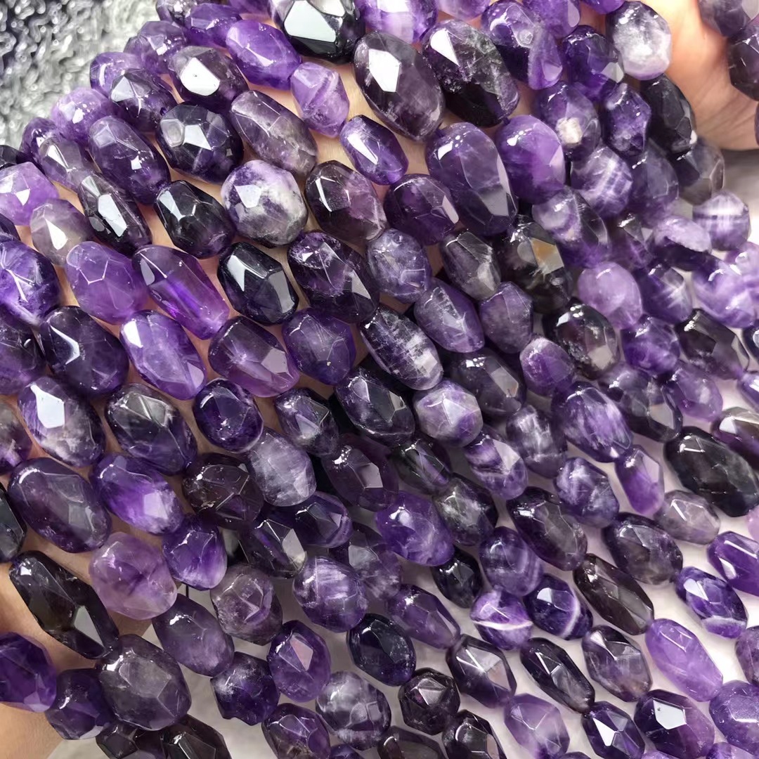 10-12mm天然水晶宝石 梦幻紫水晶随型切角 半成品散珠diy配珠配件