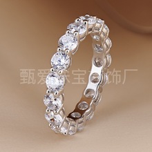 时尚S925银精工高碳钻戒20分排钻戒指女设计感小众简约一件代发
