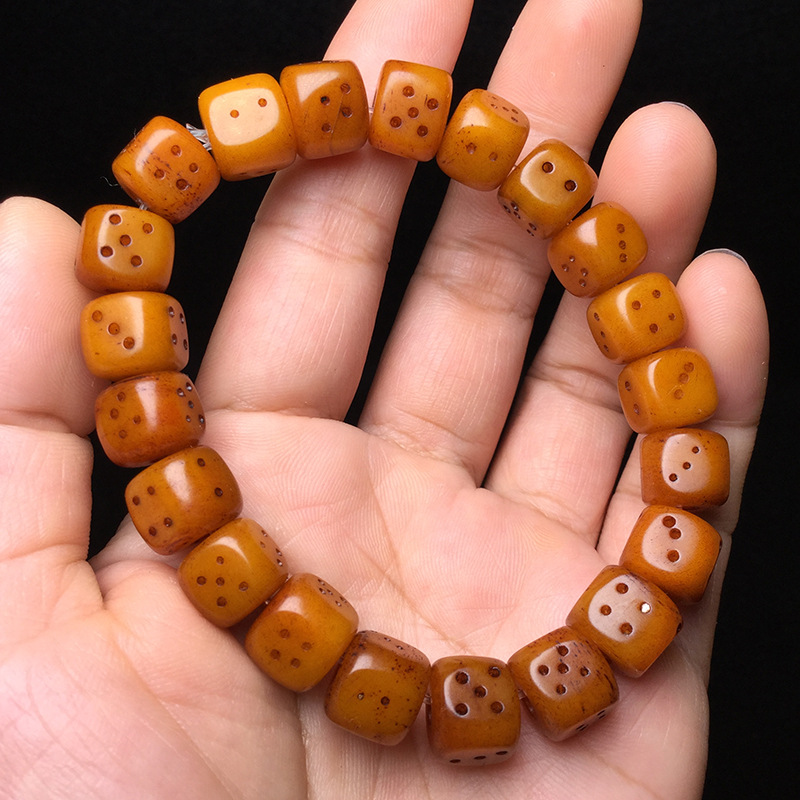 西藏灵骨方形骰子手串 油润108颗桶珠色子佛珠手串筛子牦牛手链