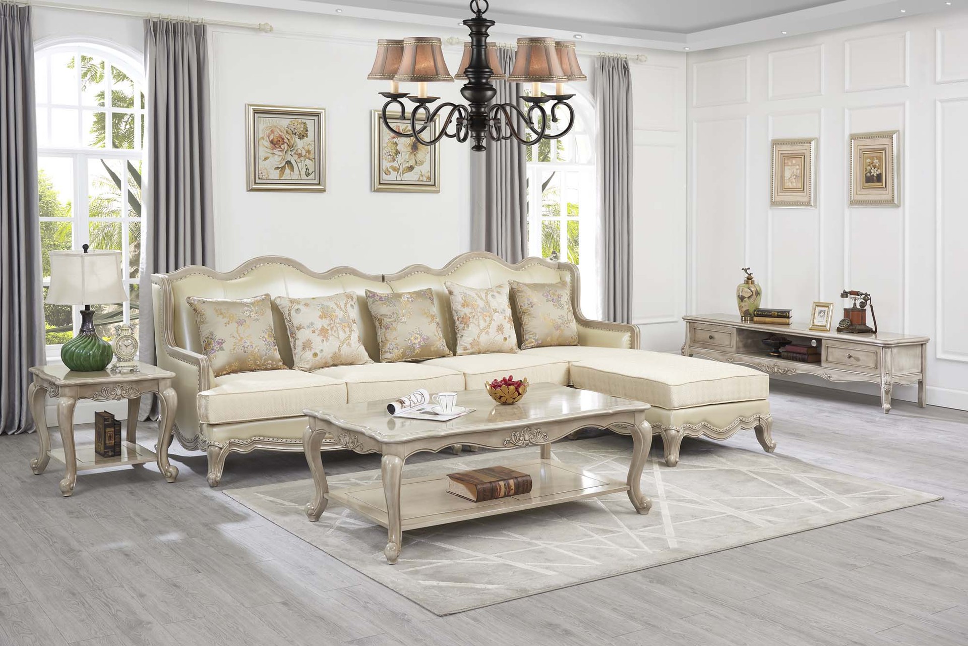 欧式真皮沙发123组合客厅贵妃大小户型实木雕花白色奢华美式家具