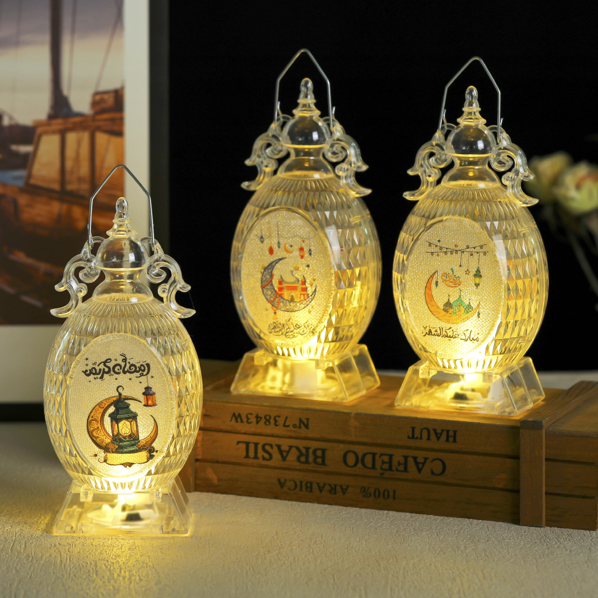 LED Portable Arab Lantern Small Oil Lamp LED Candle Light Middle East Festival Candlestick Storm Light Crafts Ornaments