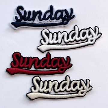 服装辅料帽子布标sunday星期天衣服徽章刺绣花补丁贴立体绣贴字母-阿