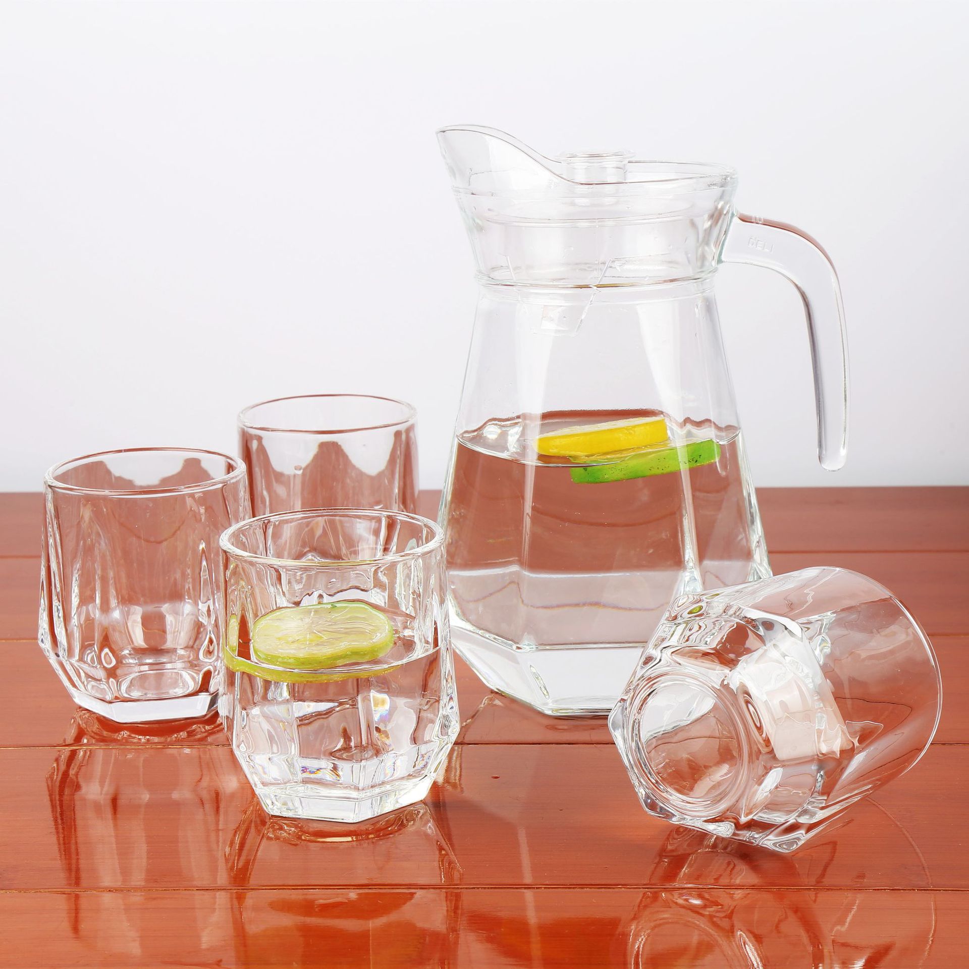 玻璃水具冷水壶套装 透明六角凉水壶五件套 银行珠宝家纺会员礼品