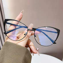 2024欧美跨境新款女士金属防蓝光眼镜 猫眼平光镜 时尚简约百搭